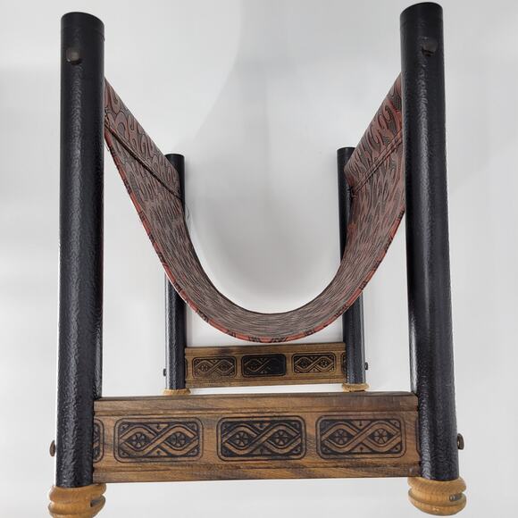 Vintage Log Holder Tan Black Embossed Tooled Leather Wood Magazine Storage - Picture 4 of 13